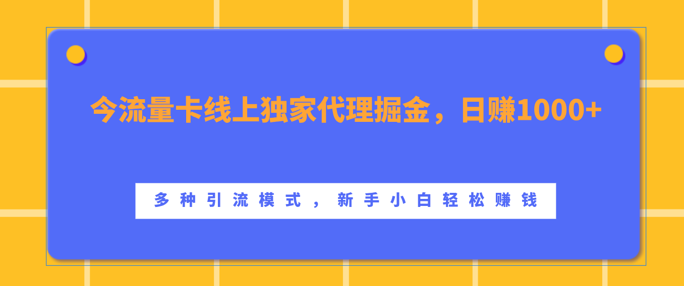 流量卡线上独家代理掘金，日赚1000+ ，多种引流模式，新手小白轻松赚钱-热爱者网创