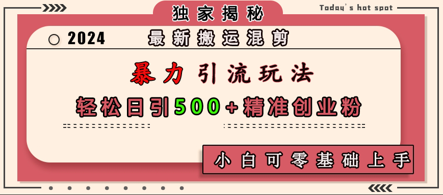 最新搬运混剪暴力引流玩法，轻松日引500+精准创业粉，小白可零基础上手-热爱者网创