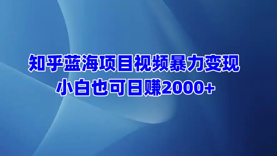 知乎蓝海项目视频暴力变现  小白也可日赚2000+-热爱者网创