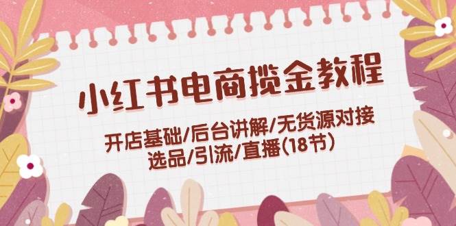 小红书电商揽金教程：开店基础/后台讲解/无货源对接/选品/引流/直播(18节)-热爱者网创