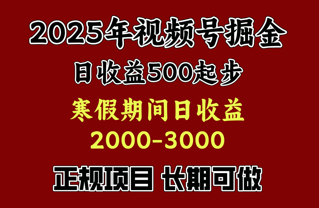 最新视频号项目，单账号日收益500起步，寒假期间日收益2000-3000左右，-热爱者网创