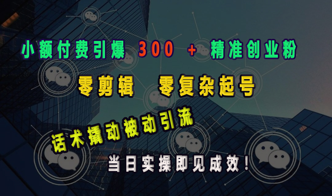 小额付费引爆 300 + 精准创业粉，零剪辑、零复杂起号，话术撬动被动引流，当日实操即见成效！-热爱者网创