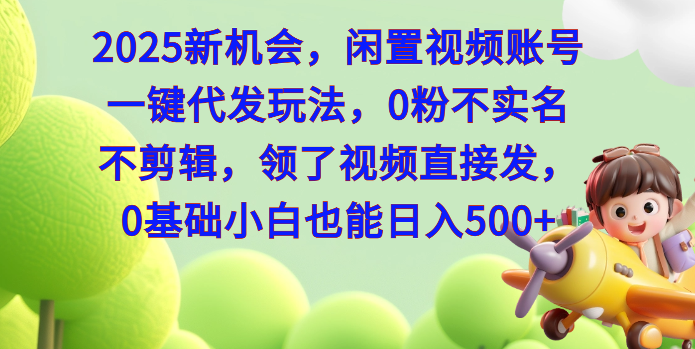 2025新机会，闲置视频账号一键代发玩法，0粉不实名不剪辑，领了视频直接发，0基础小白也能日入500-热爱者网创