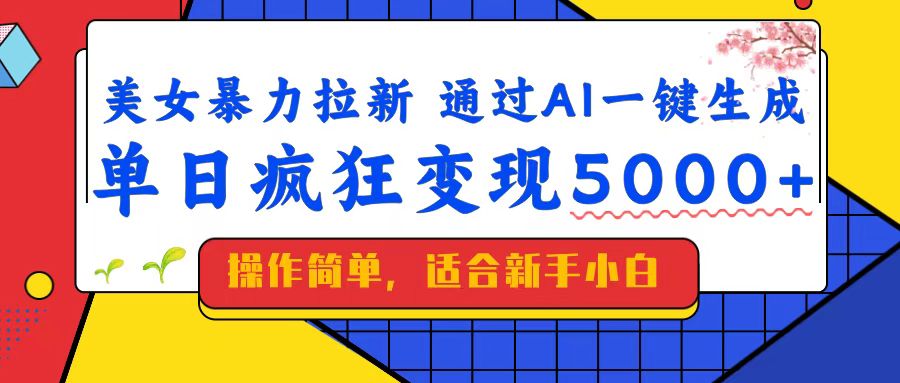 美女暴力拉新，通过AI一键生成，单日疯狂变现5000+，纯小白一学就会！-热爱者网创