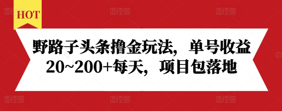 野路子头条撸金玩法，单号收益20~200+每天，项目包落地-热爱者网创