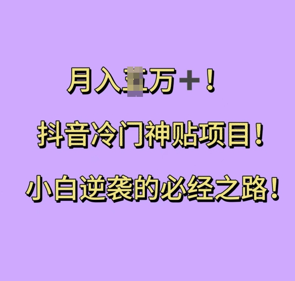 抖音冷门神贴项目，小白逆袭的必经之路，月入过W【揭秘】-热爱者网创