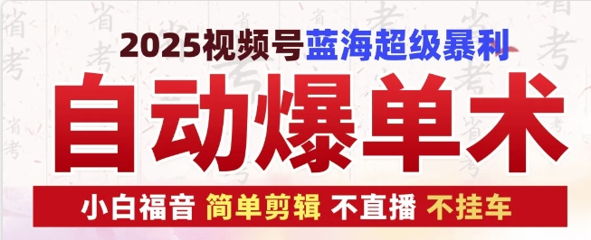 2025视频号蓝海超级暴利自动爆单术1.0 ，小白褔音 简单剪辑 不直播 不挂车-热爱者网创